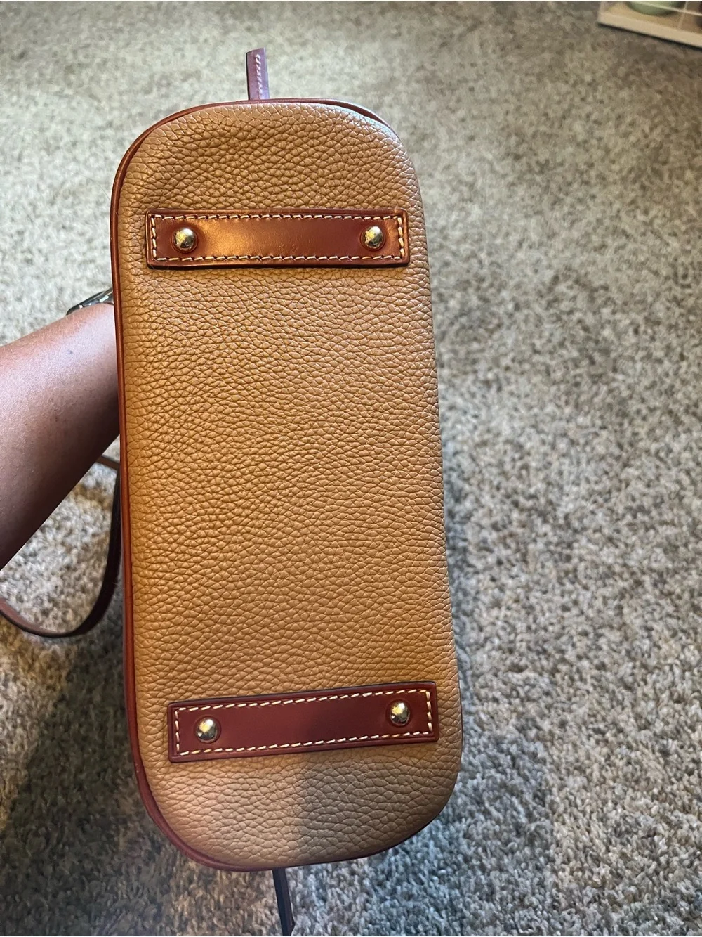 Dooney & Bourke Pebble Leather Satchel - Beige Body with Brown Trim